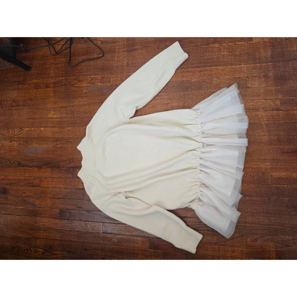 Anthropologie Babydoll Ballerina Longsleeve Cream Tulle Twofer Mini Dress sz L - Picture 4 of 8